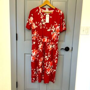 Red floral midi dress